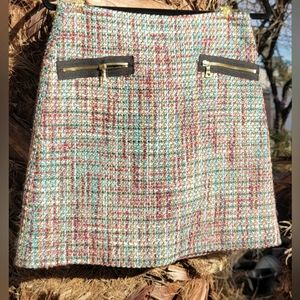 RAINBOW Pretty in Pink tweed A line front zipper poockets. LOFT SIZE 2